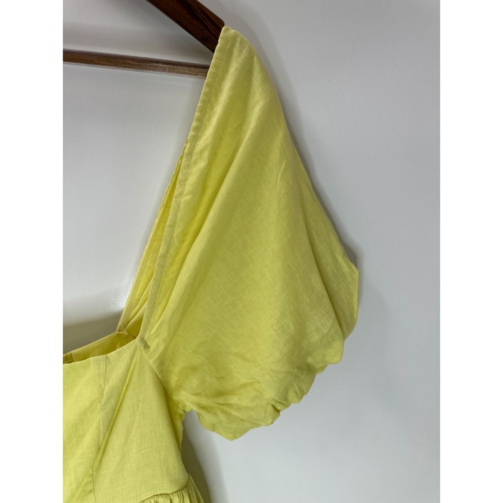 Mable Butter Yellow Linen Blend Puff Sleeve Mini Dress Large Babydoll Coquette - Picture 15 of 16